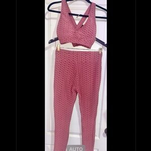 SHEIN Pink Textured Sports Bra and Leggings Set